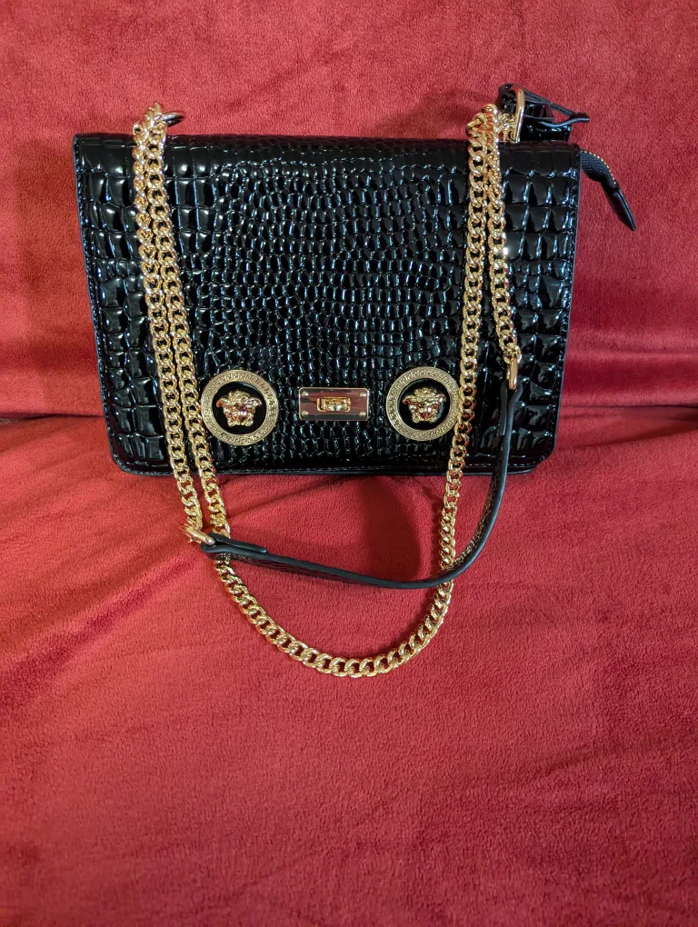 Faux Versace Black Croc Embossed Shoulder Bag thumbnail