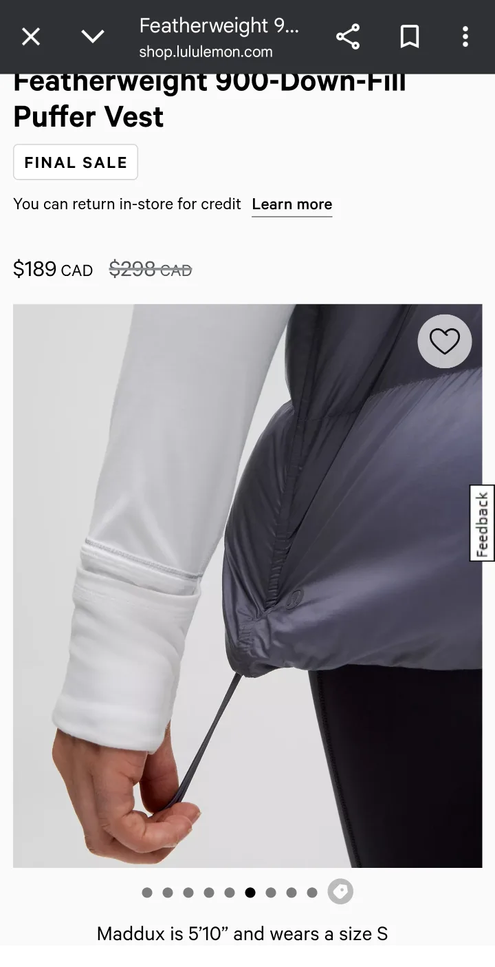 Lululemon Featherweight 900-Down-Fill Puffer Vest - Size S image indicator(4)