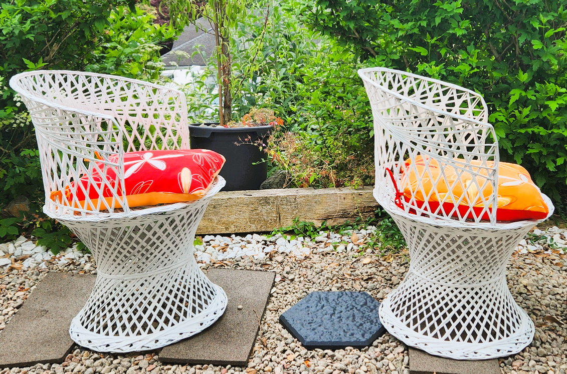 Pair of White metal spun fibreglass Chairs