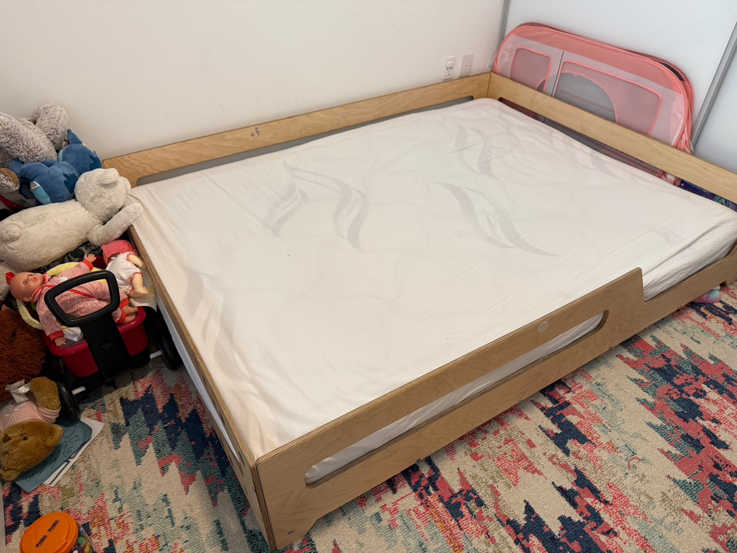 Montessori style solid wood queen size bed.