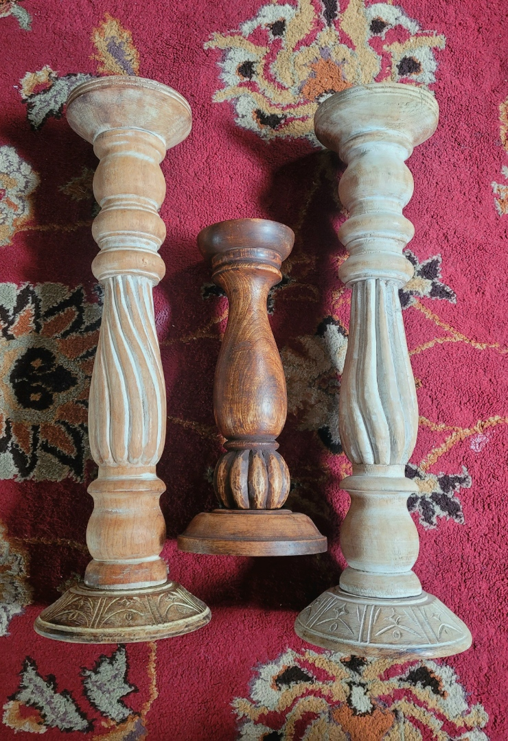 Wooden Candlestick Holders - Set of 3