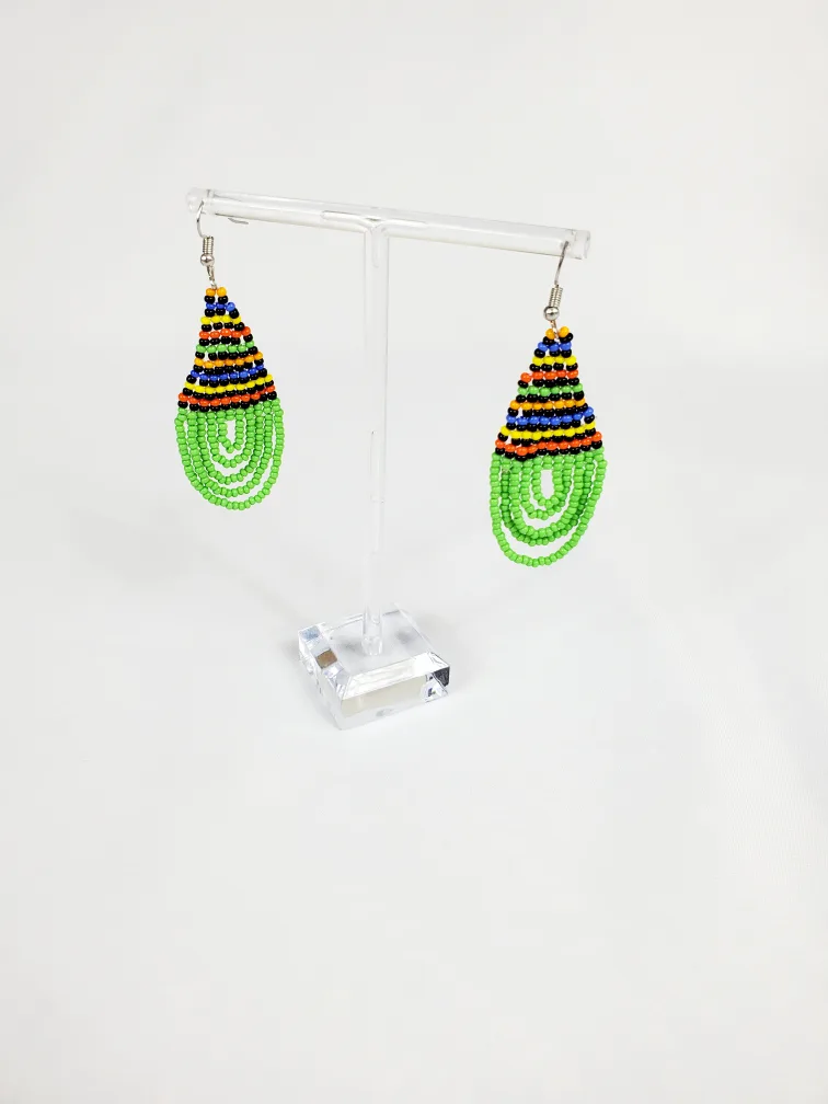 Handcrafted African earrings made of green and colorful beads image indicator(2)