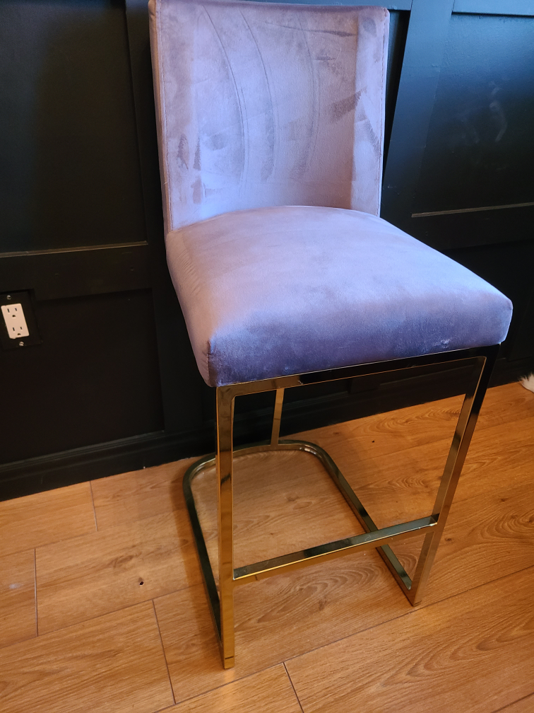 🥕 Grey Velvet Bar Stool with Gold Frame