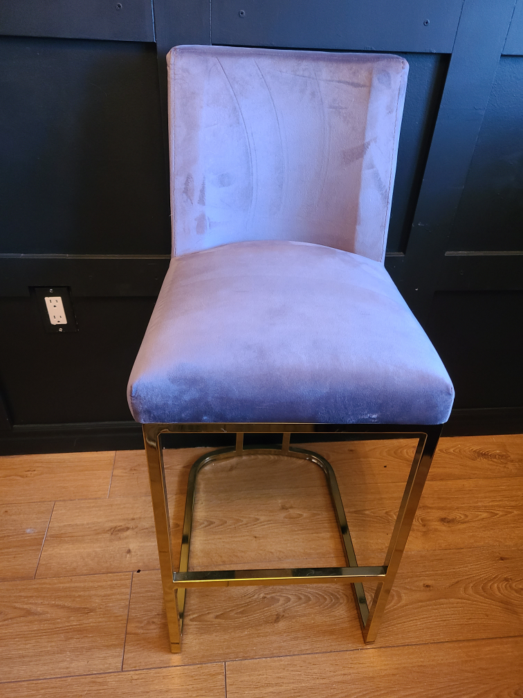 🥕 Grey Velvet Bar Stool with Gold Frame - photo 2