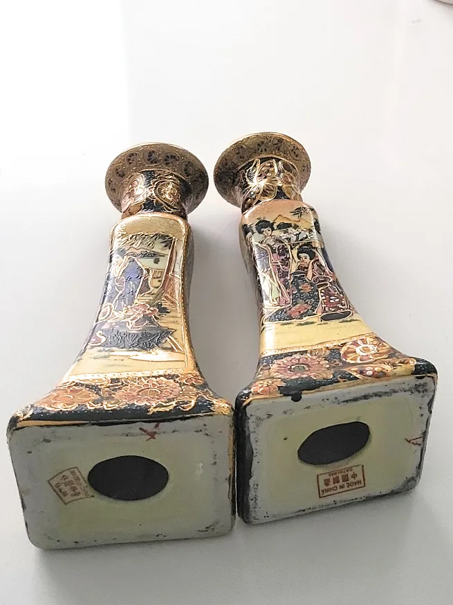 Pair of Vintage japanese satsuma-Style Candle Holders image indicator(4)