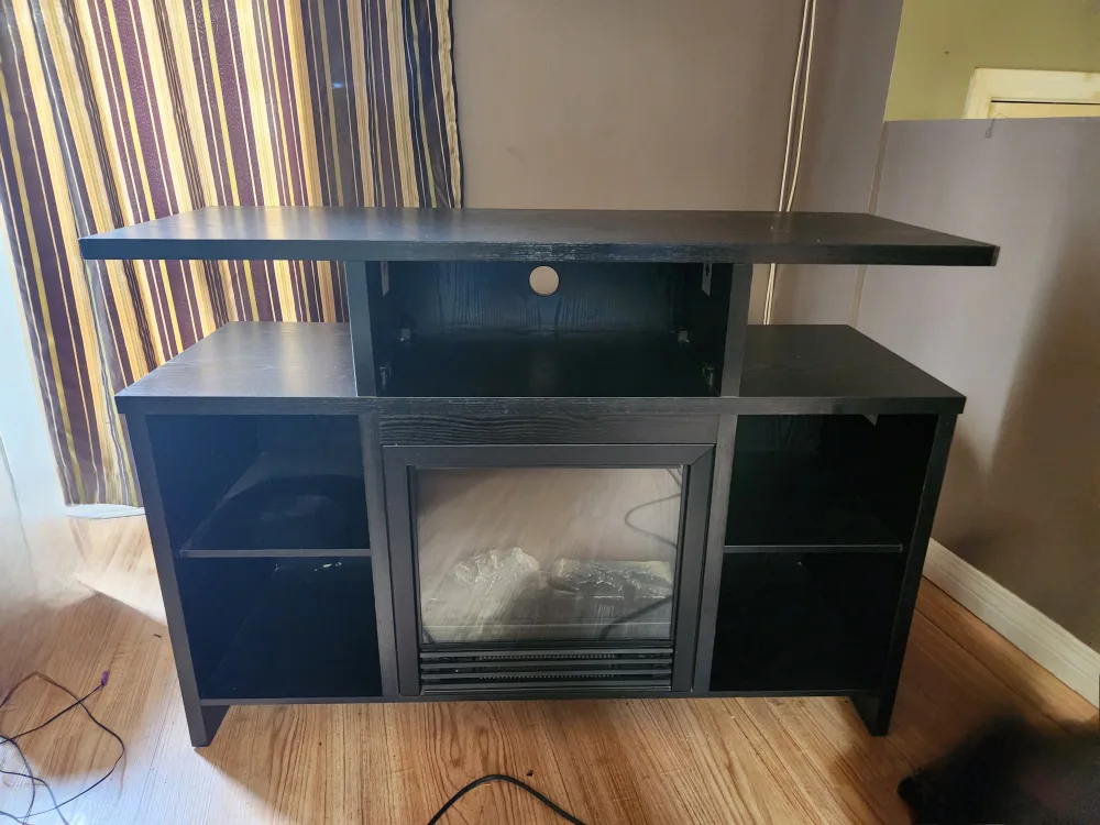 Black Entertainment Unit with Fireplace thumbnail
