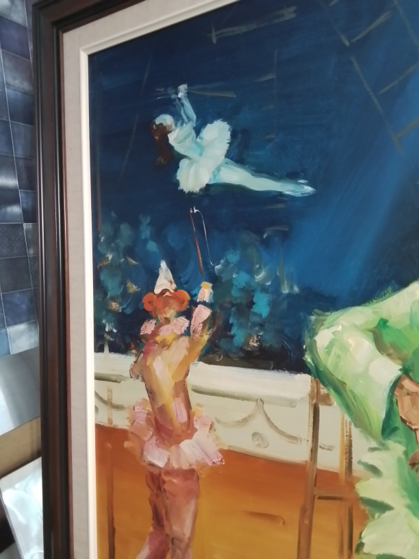 Vintage Framed Oil Painting – Circus Clown and Performers Scene - photo 3