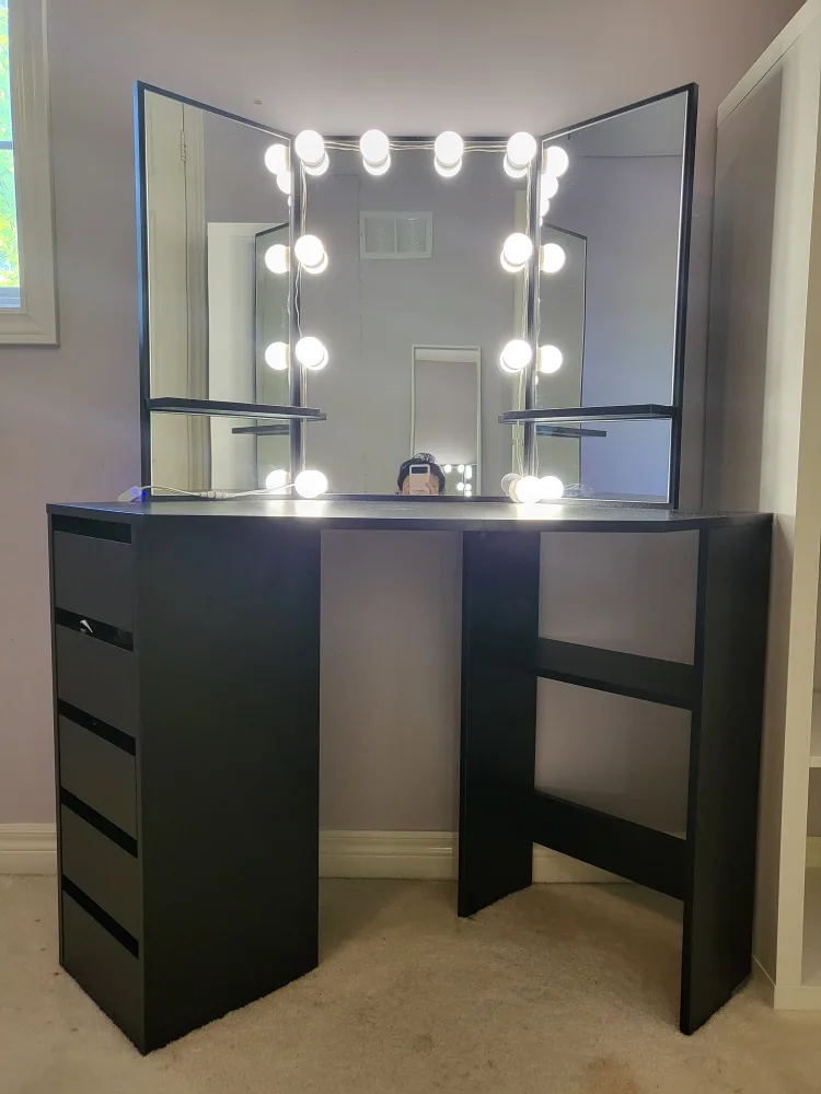 Black Corner Vanity with Tri-Fold Mirror thumbnail