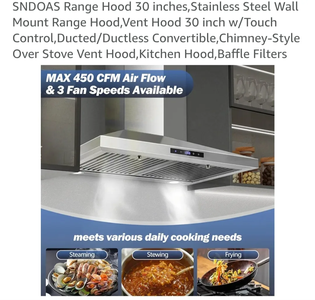 Range Hood 30 inches - Stainless Steel, Wall Mount thumbnail