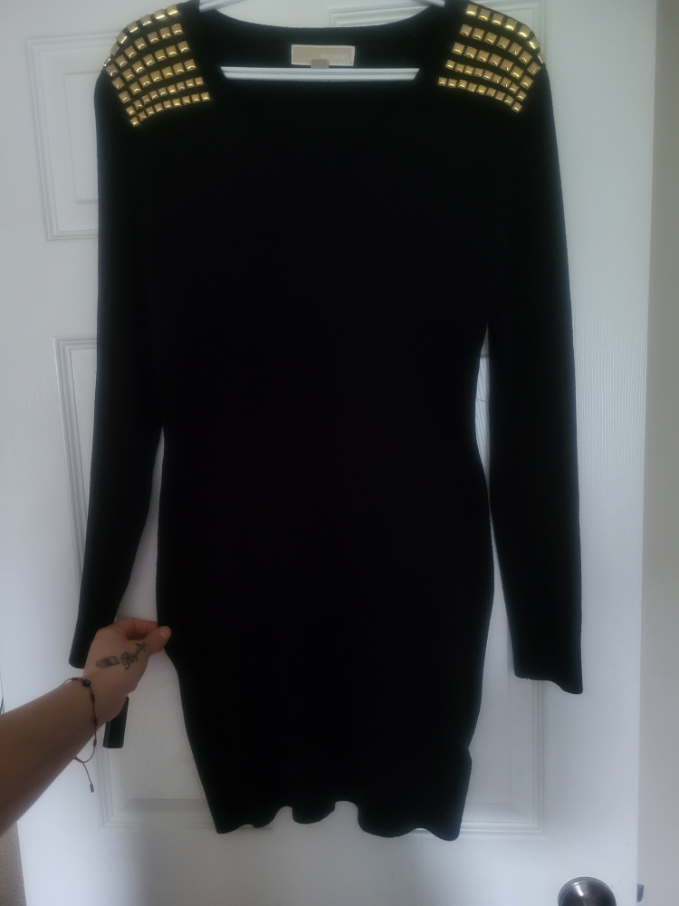 Michael Kors Black Studded Shoulder SweaterDress