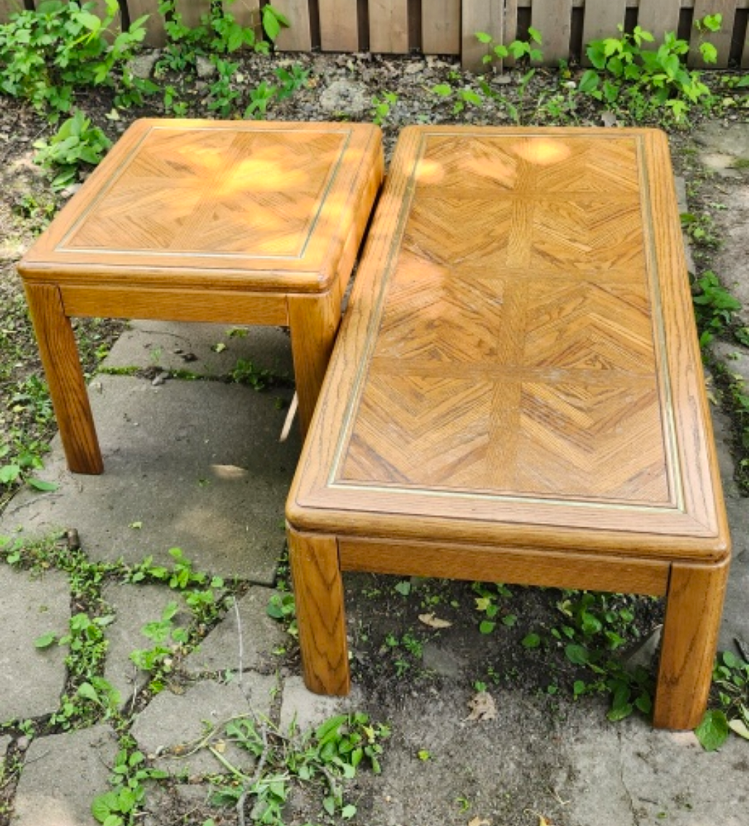 Vintage Wooden Coffee Table and Side Table Set