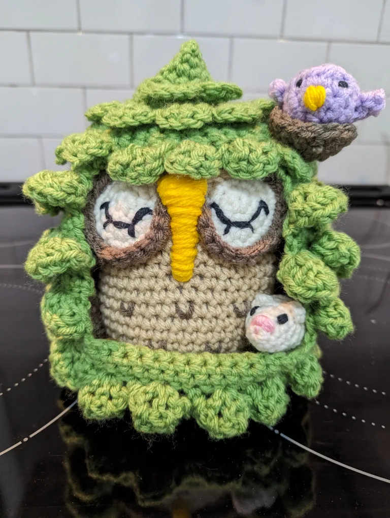 Crocheted Owl in Tree Playset - new, handmade by me thumbnail