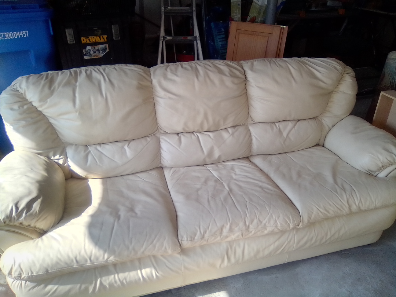 Cream-Colored Real Leather Couch - photo 2