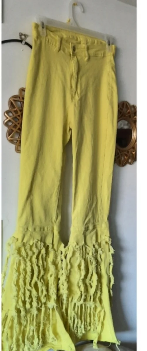 Yellow Jeans with Fringes thumbnail