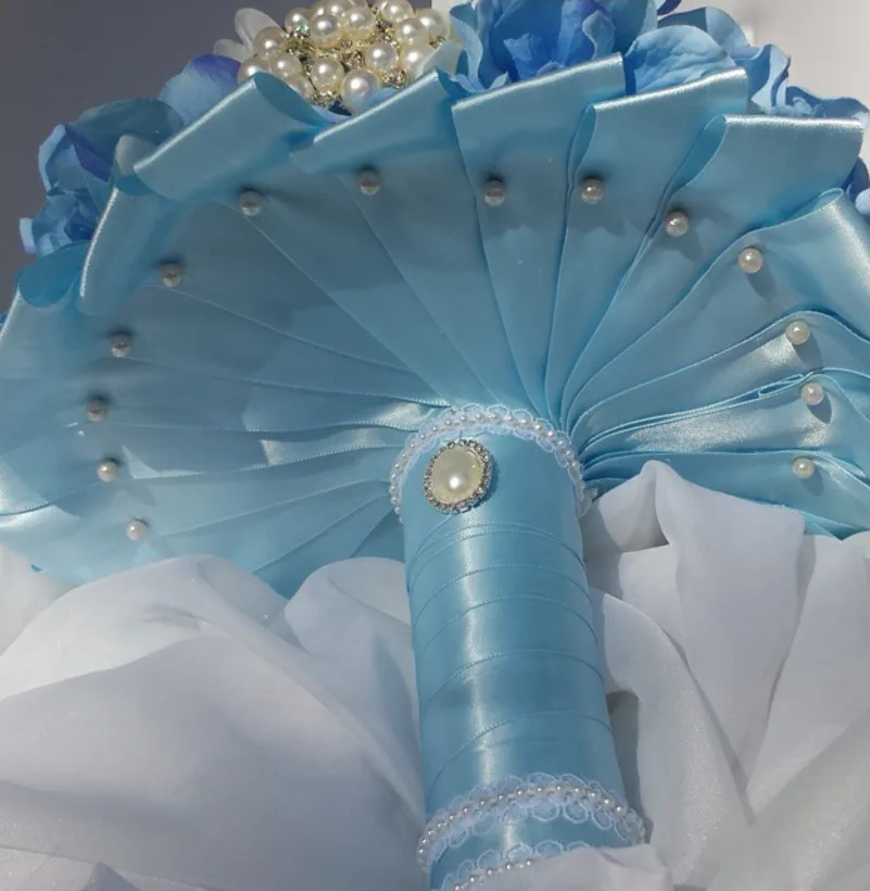 Blue & White Beaded Wedding Bouquet image indicator(2)
