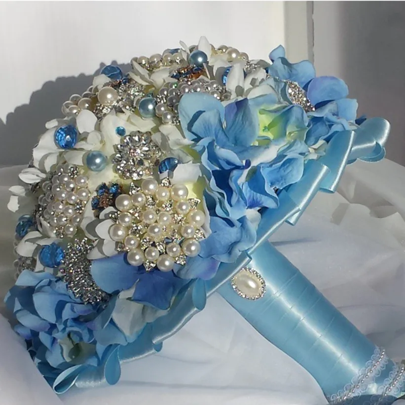 Blue & White Beaded Wedding Bouquet image indicator(3)