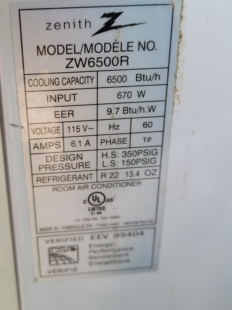 Zenith ZW6500R Room Air Conditioner - photo 3