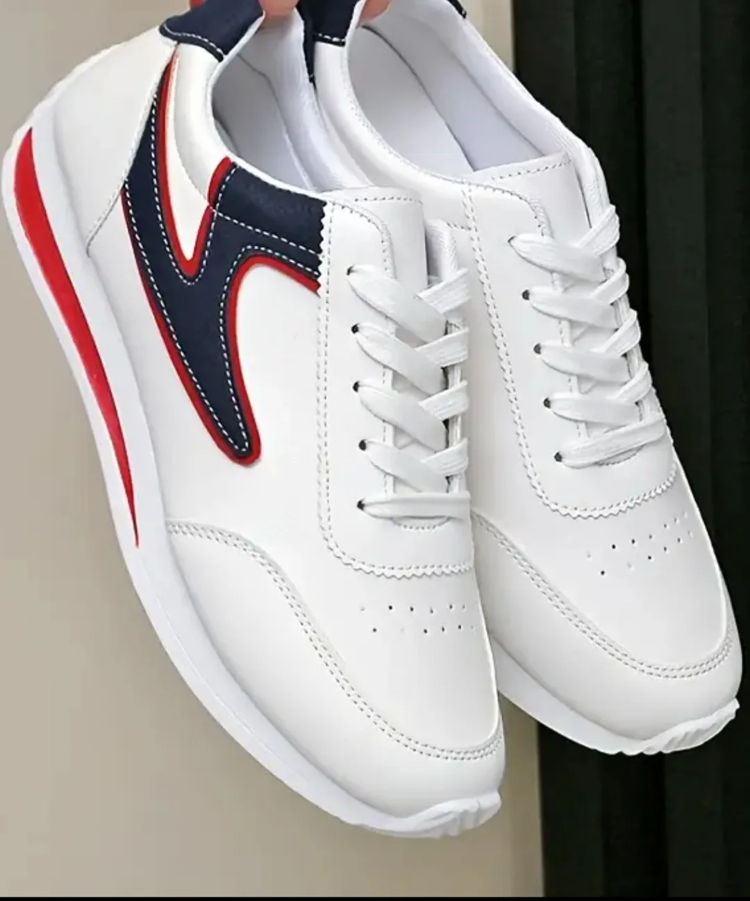 White Sneakers with Red & Blue Accents size 7.5 image indicator(2)