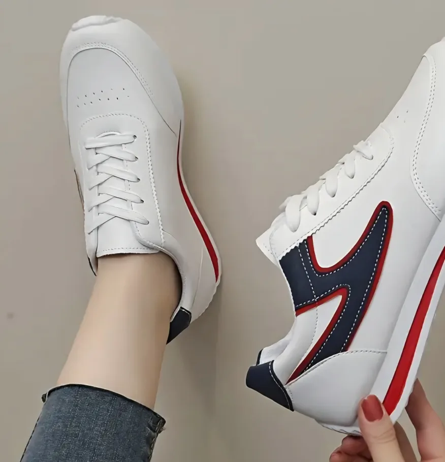 White Sneakers with Red & Blue Accents size 7.5 image indicator(3)