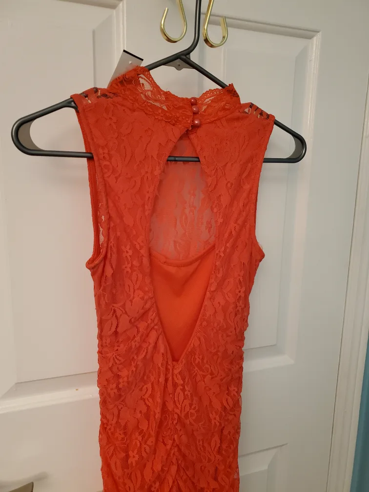 New Seductions Peach Orange Lace Dress - Size S image indicator(3)