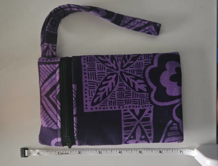Purple Patterned Fabric Pouch, Wristlet thumbnail
