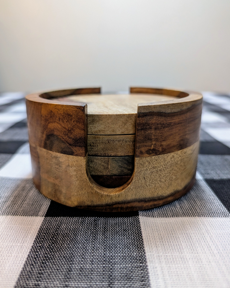 Set of 4 Indian Rosewood Coasters + Holder - photo 2