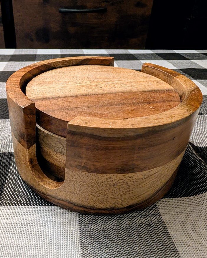 Set of 4 Indian Rosewood Coasters + Holder - photo 5