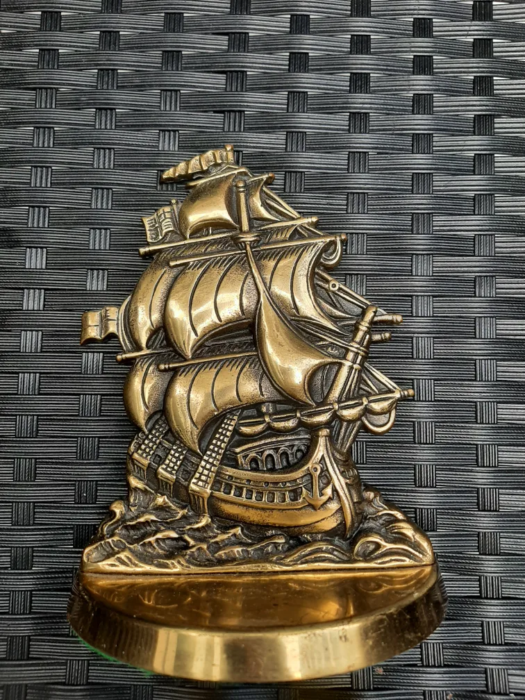 Vintage Brass Sailing Ship Bookend image indicator(2)