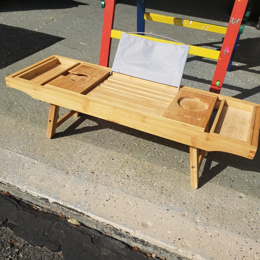 Bamboo Bathtub or bed caddy tray image indicator(2)