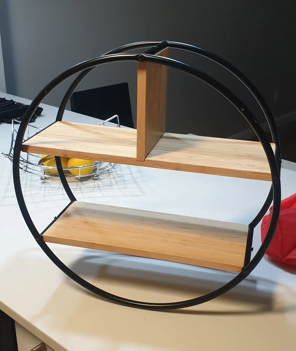 Round Wall Shelf - Black Metal & Wood thumbnail