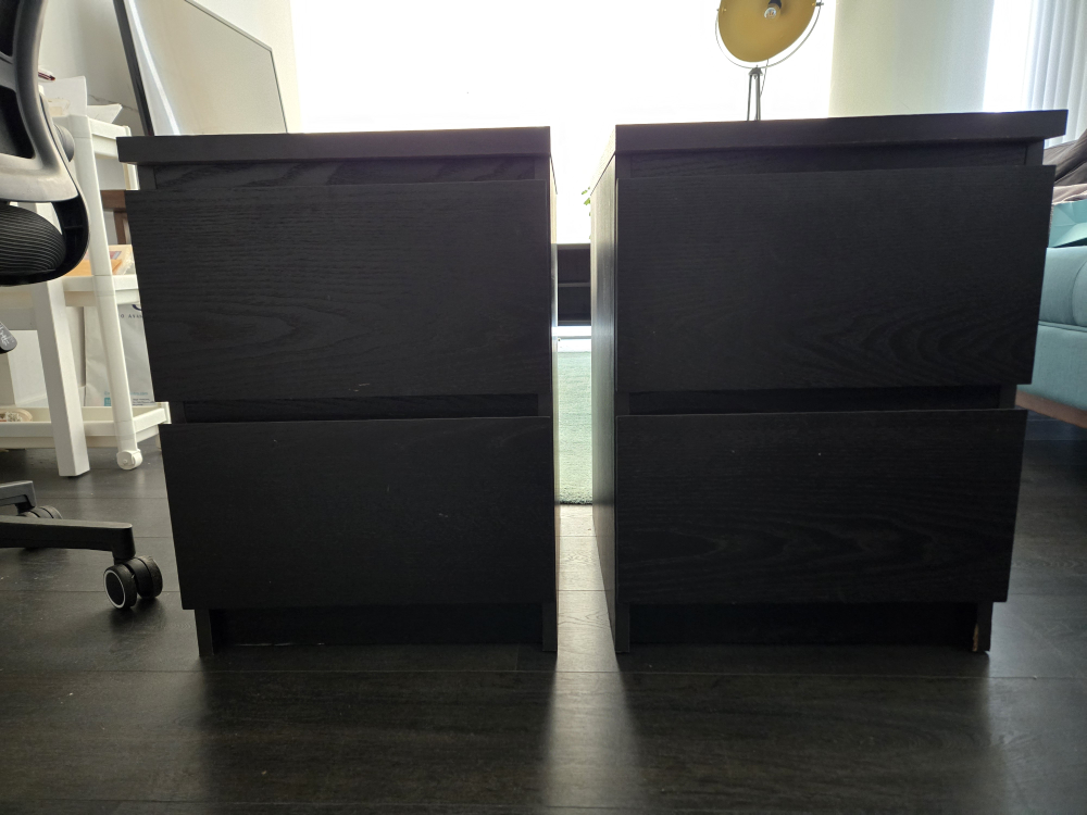 Two Dark Brown Nightstands with Drawers