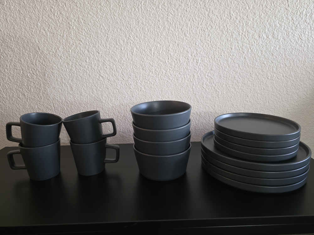 Stone Lain Coupe Dinnerware Set, 16-Piece, Grey