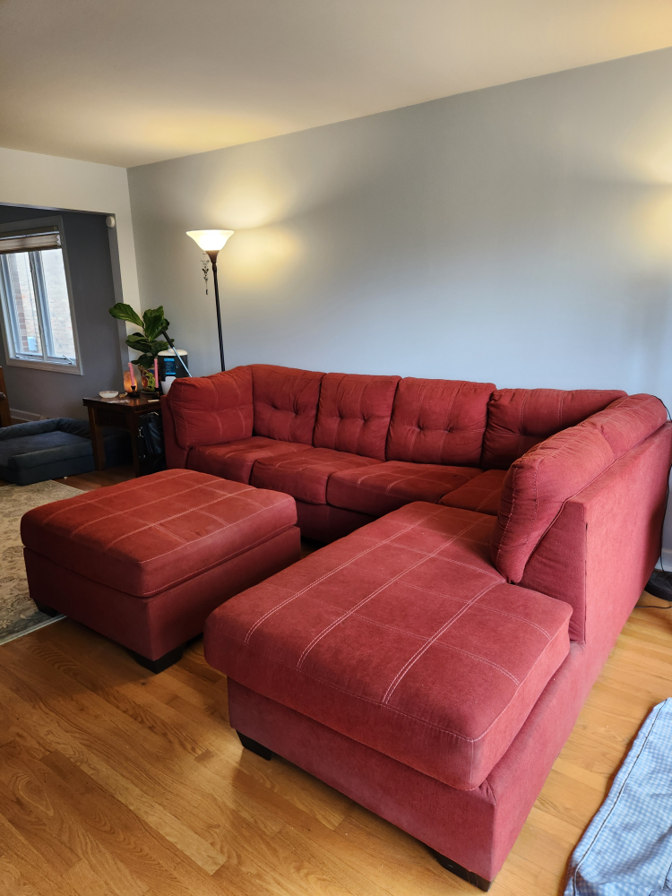 Red Sectional Sofa with Ottoman