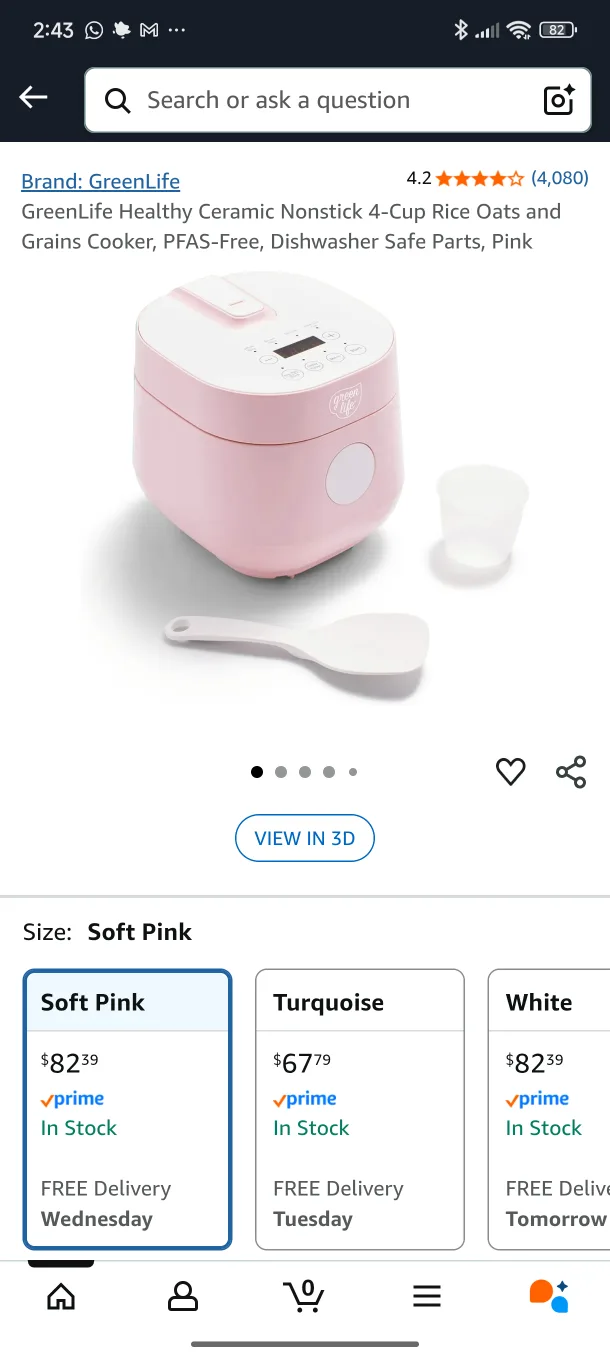 Rice Cooker Ceramic Nonstick 4-Cup - Pink image indicator(3)