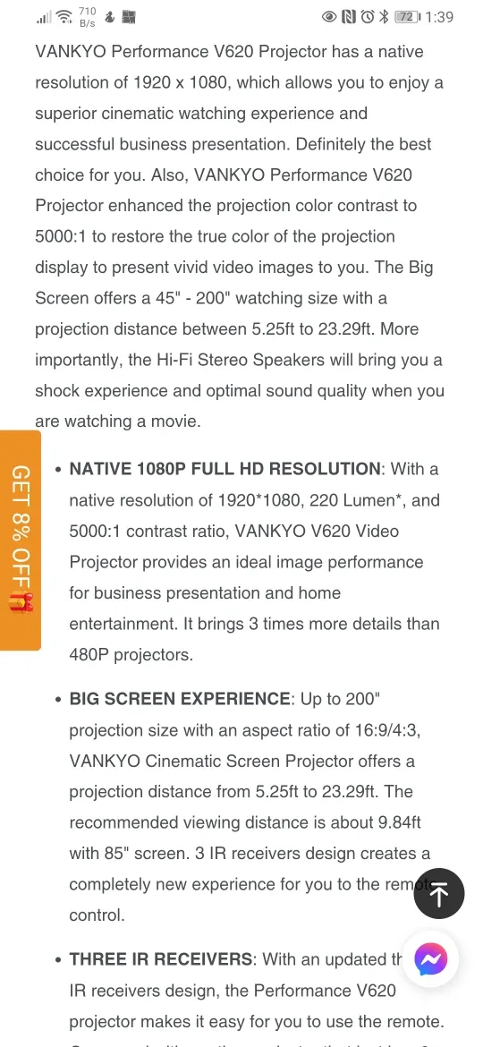VANKYO Projector V620 with 84" Projection Screen image indicator(5)