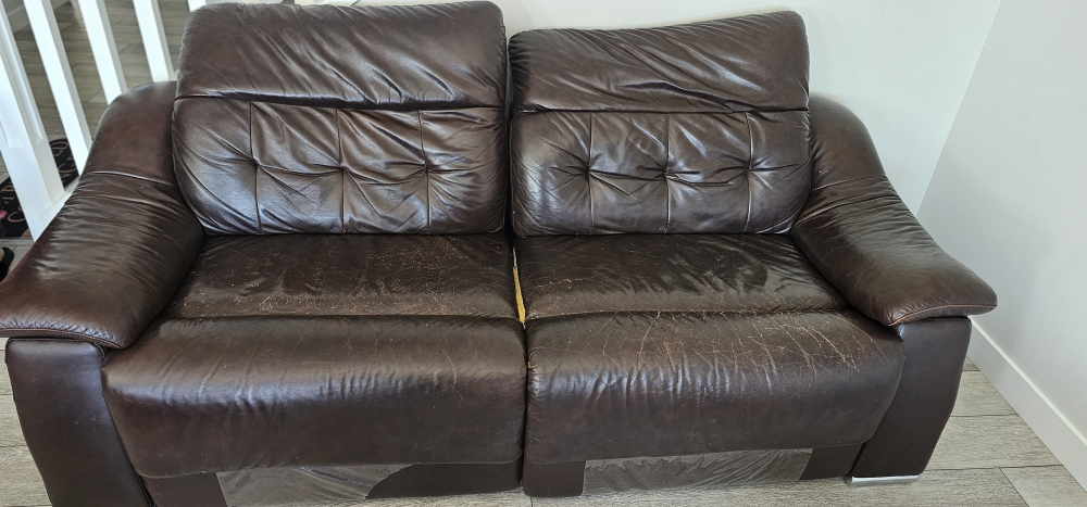 Brown Leather Reclining Sofa, Love seat and Chair Set
