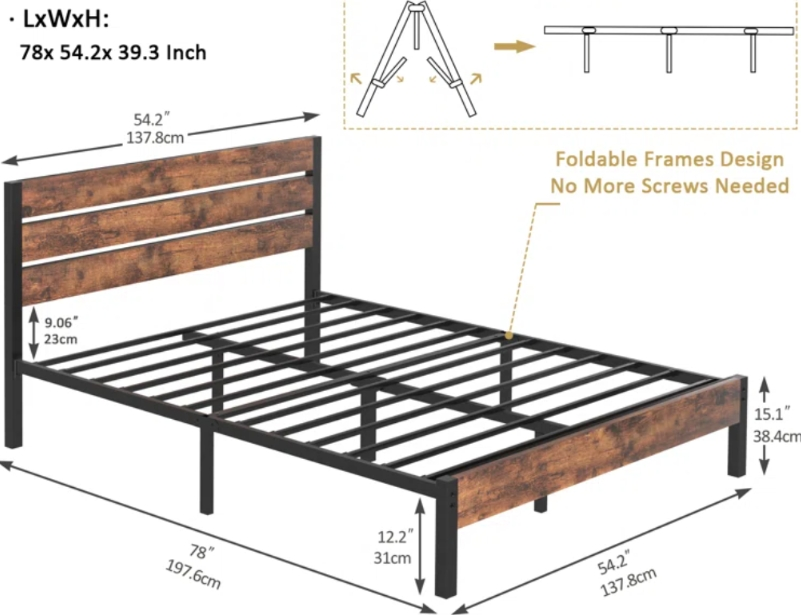 Full Size Bed Frame with Headboard - photo 2