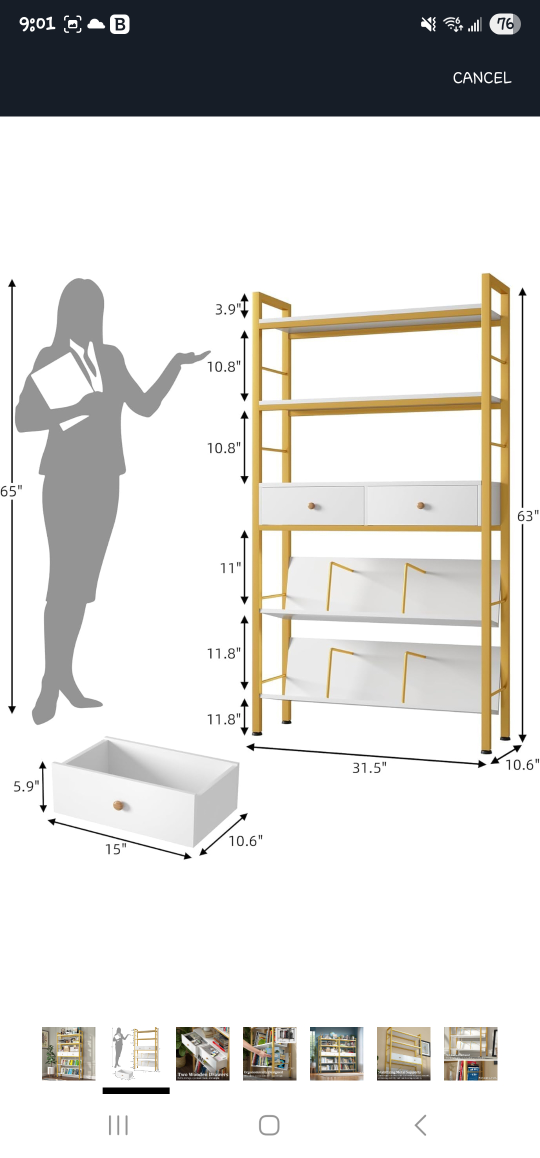 Gold & White Ladder Shelf with Drawers - photo 4
