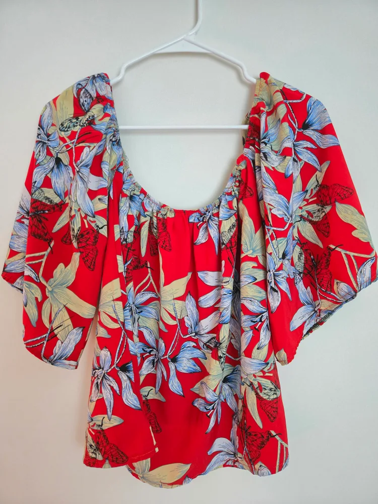 Red Floral Off-Shoulder Top thumbnail