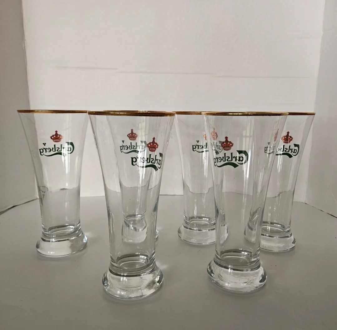 Vintage set of Six Carlsberg crown logo pilsner glasses thumbnail