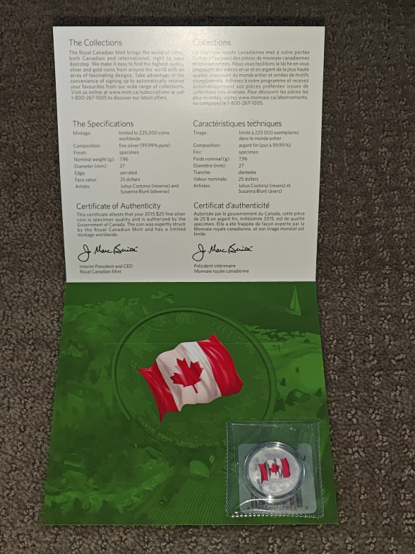 Canada 2015 RCM $25 Fine Silver Coin - 50th Anniv Canadian Flag - photo 2