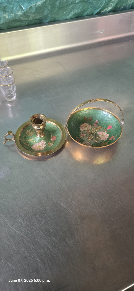 Vintage Floral Candle Holder with brass bowl