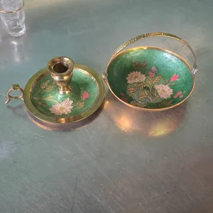 Vintage Floral Candle Holder with brass bowl