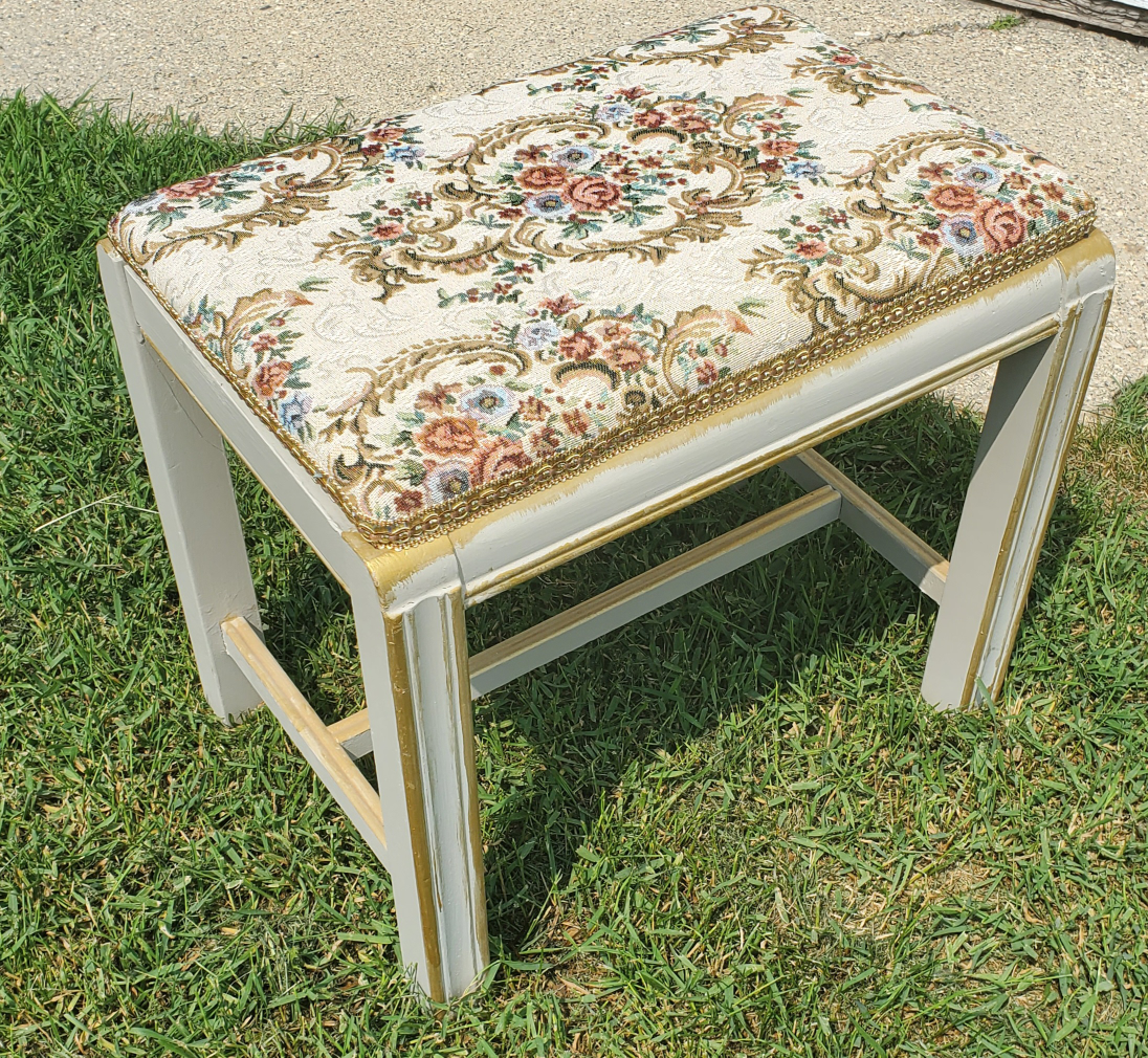 vintage Floral Upholstered Stool art deco - photo 4