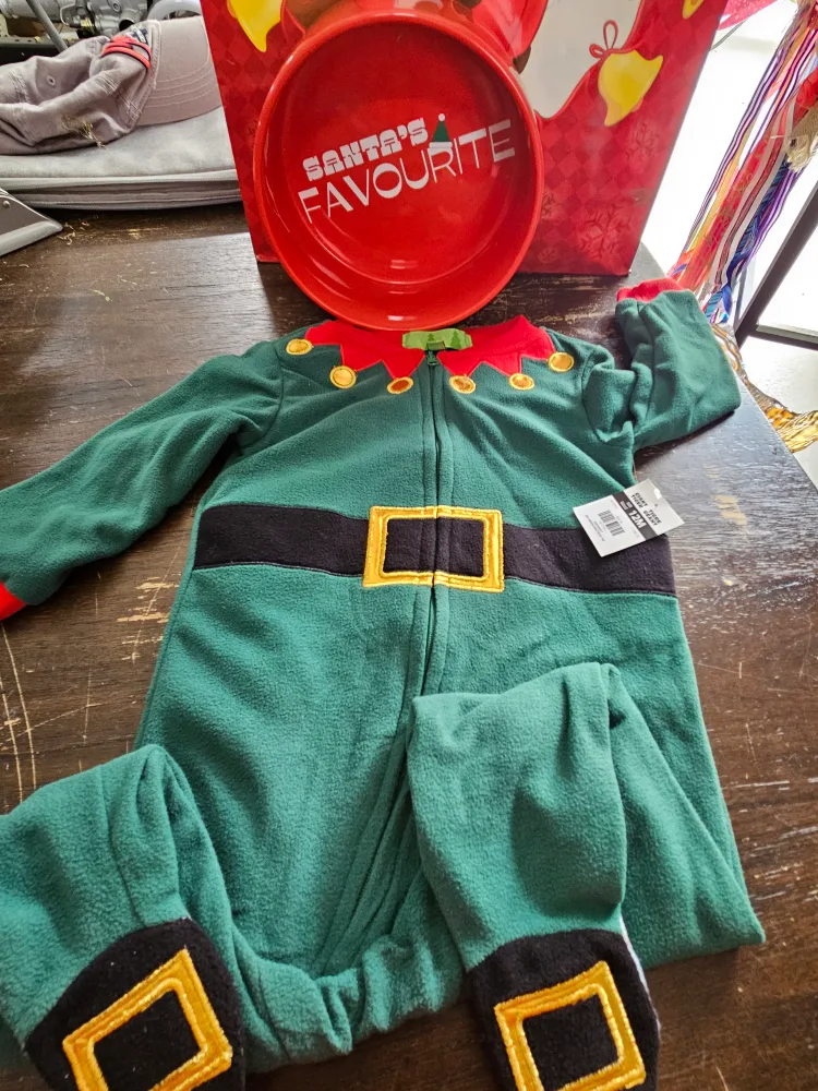 Elf Onesie - Size 12M and red bowl thumbnail