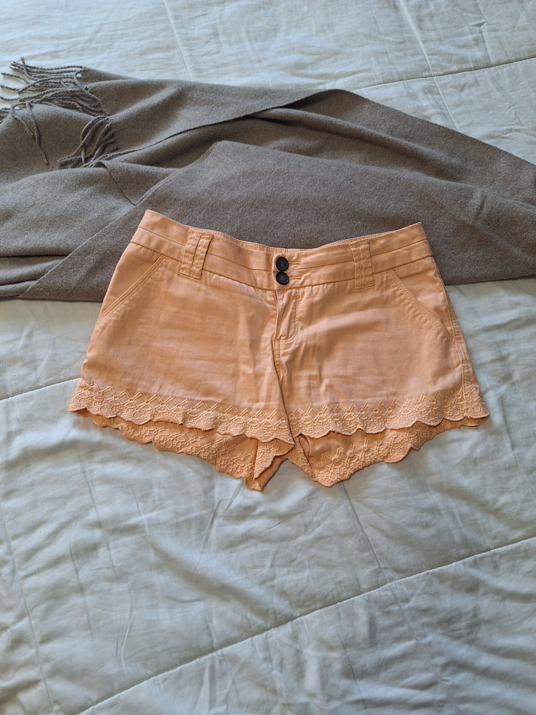 Kismet peach Shorts with Crochet Hem