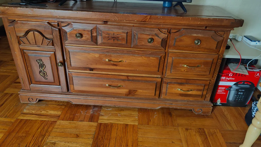 Wooden Dresser with Drawers and Cabinet thumbnail