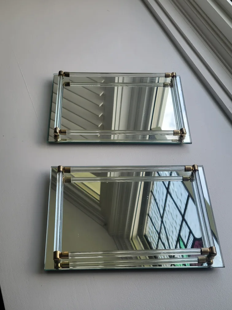 Set of Two Vintage Mirrored Vanity Trays image indicator(2)