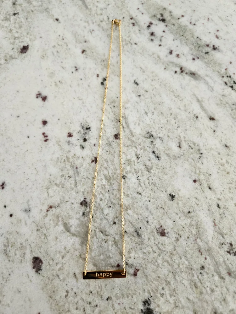 Gold 'Happy' Bar Necklace thumbnail