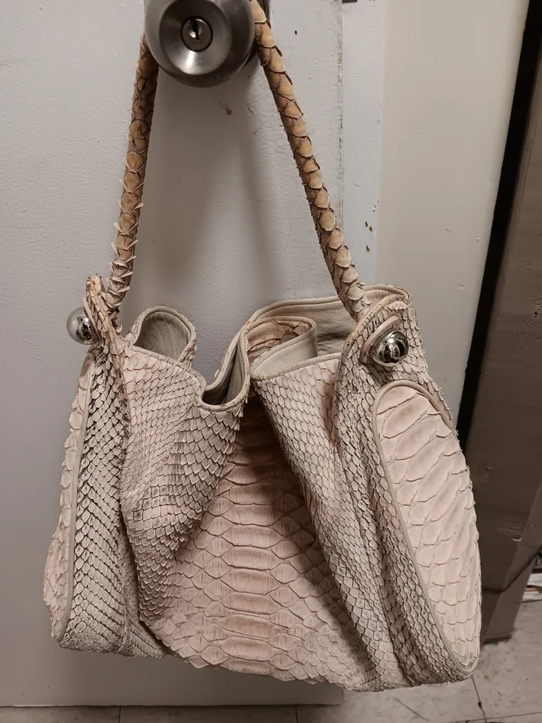 Cream Faux Snakeskin Handbag thumbnail